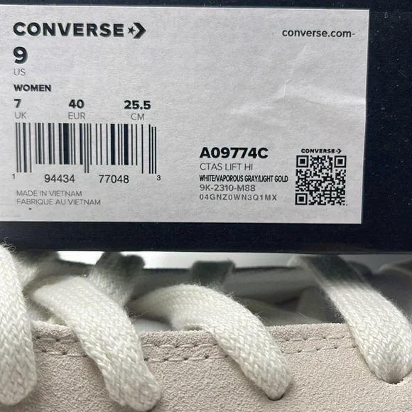 Converse WMNS CTAS LIFT HI
WHITE/VAPOROUS GRAY/LIGHT GOLD A09774C Platforms Snkr - Picture 16 of 16